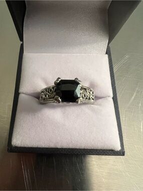Sterling Silver Black Faceted Onyx Filigree Ring